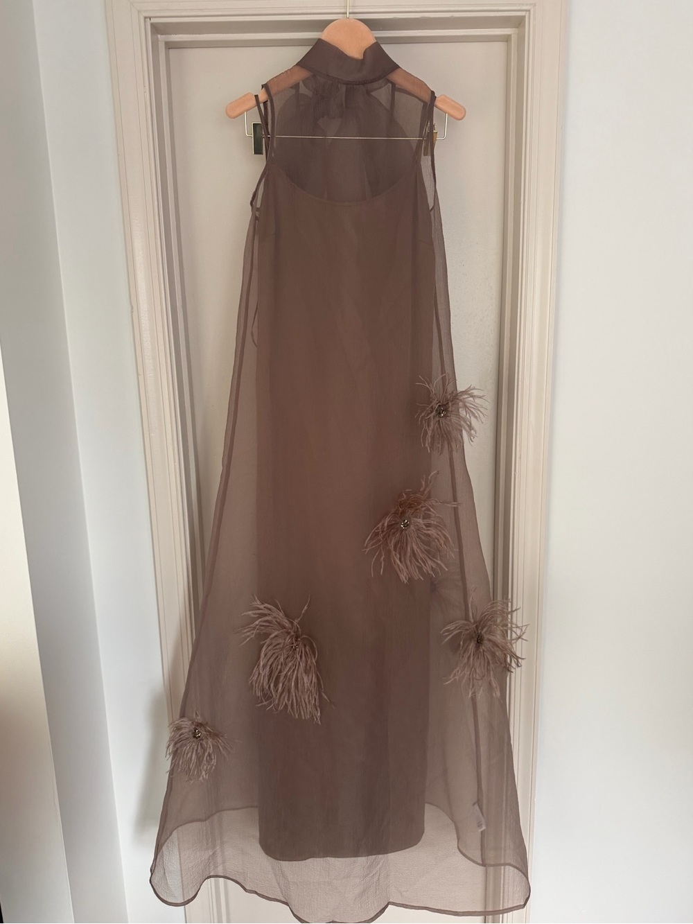 STAUD Taupe Albee Truffle Organza Maxi Dress Size Small - Picture 1 of 10